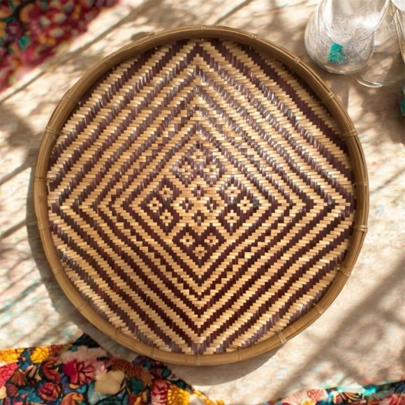 Large Handwoven Wicker Basket Wall Hanging | Boho Natural Fiber Tray | 24”